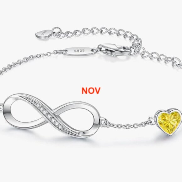 925 Silver Bracelet / Birthday Month Bracelet / Silver Infinity Heart Bracelet - Picture 12 of 13